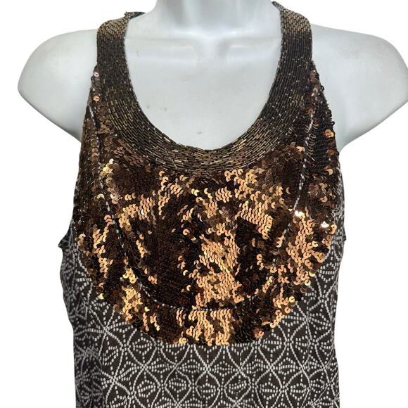 Tory Burch Maxi Dress Size 4 Brown Sleeveless Embellished Bronze Sequins - Picture 8 of 13